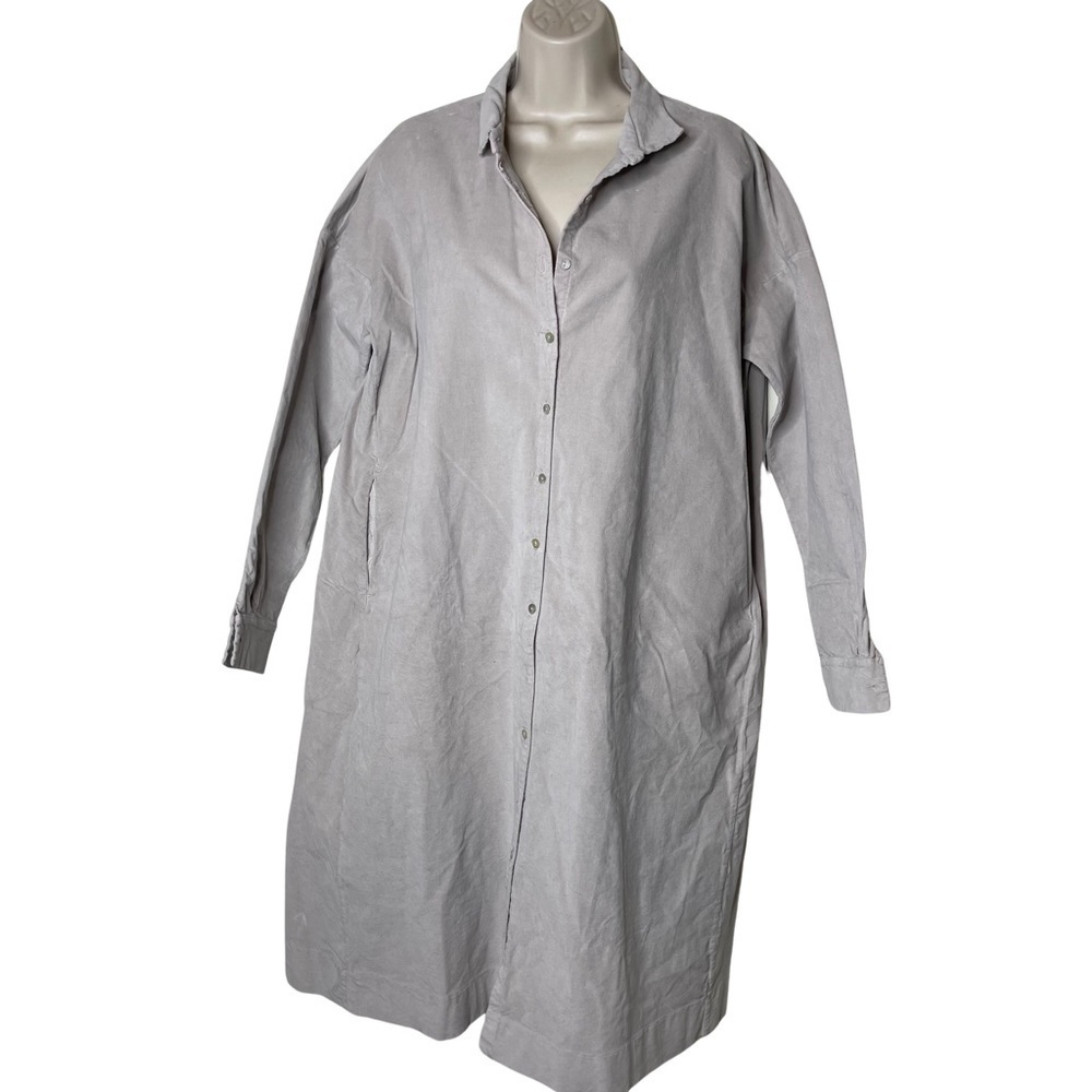 ALBUM DI FAMIGLIA Light Grey Velvet Collar Oversized Button Front Shirt Dress S - Picture 2 of 14
